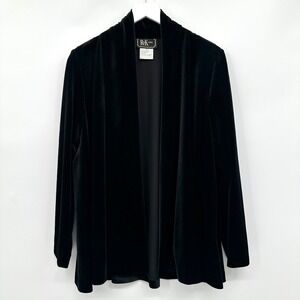 Vintage Velvet Jacket Size 10 Medium Oversize Black Stretch Flowy Open Old Money
